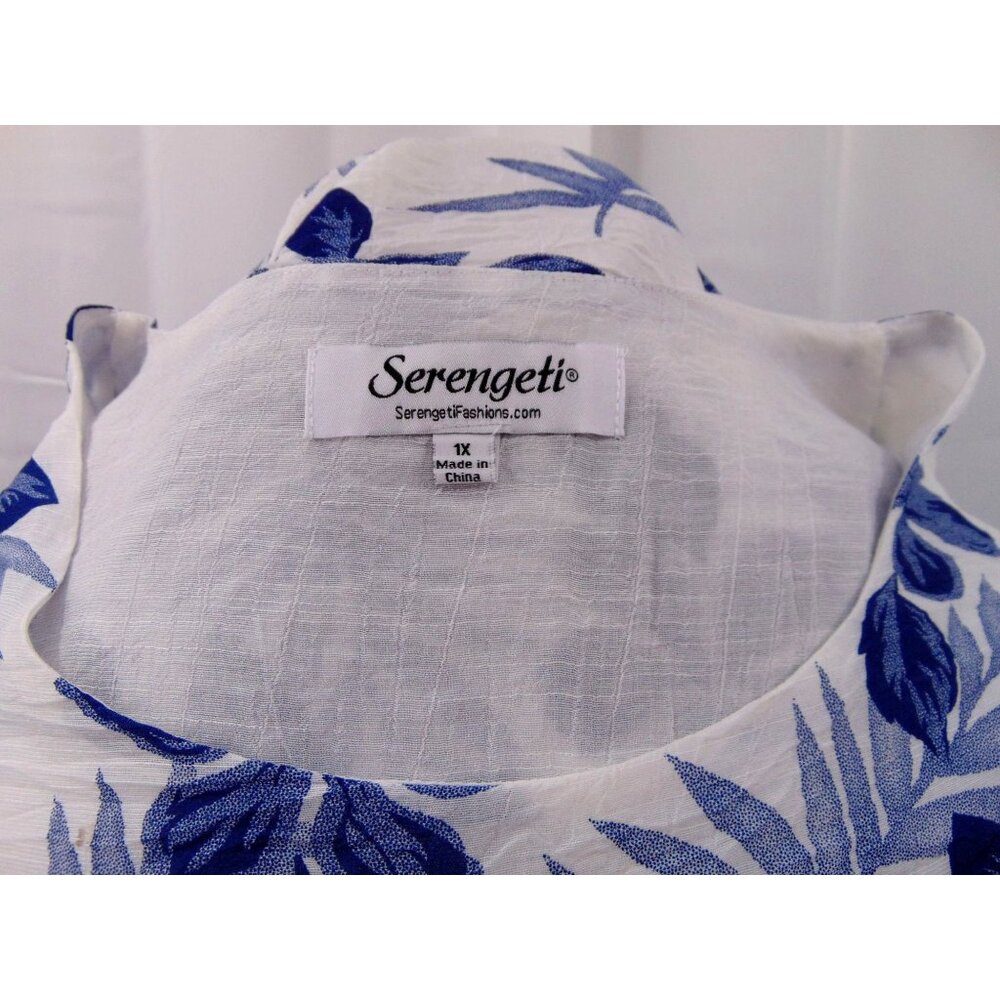Serengeti White Blue Layered Look Swing Top 1X Floral Tropical Lagenlook - Picture 11 of 11
